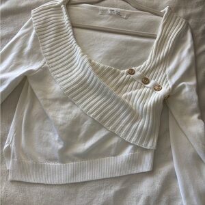 Silence + Noise Off-Shoulder Cream Sweater with Button Detail